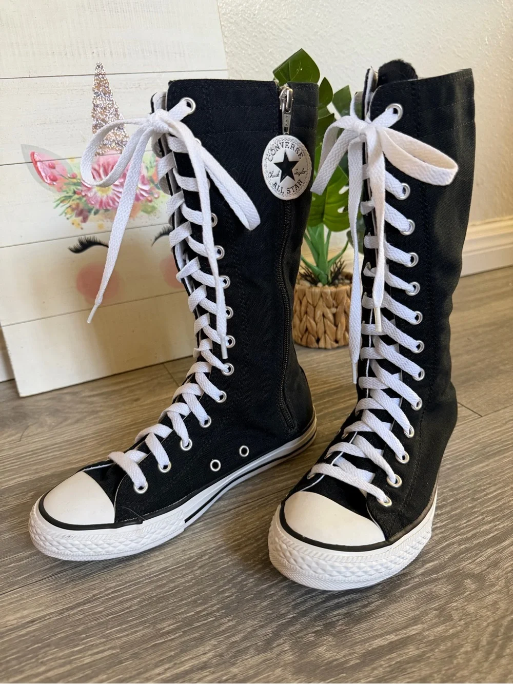 Like New Converse Chuck Taylor All Star XX Hi Knee High Black Boots Youth Size 3